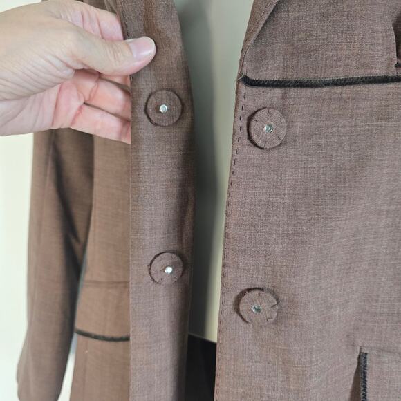 Max Studio Y2K Babydoll Long Blazer Jacket Brown Size M Velvet Trim Wool Retro - Picture 3 of 11